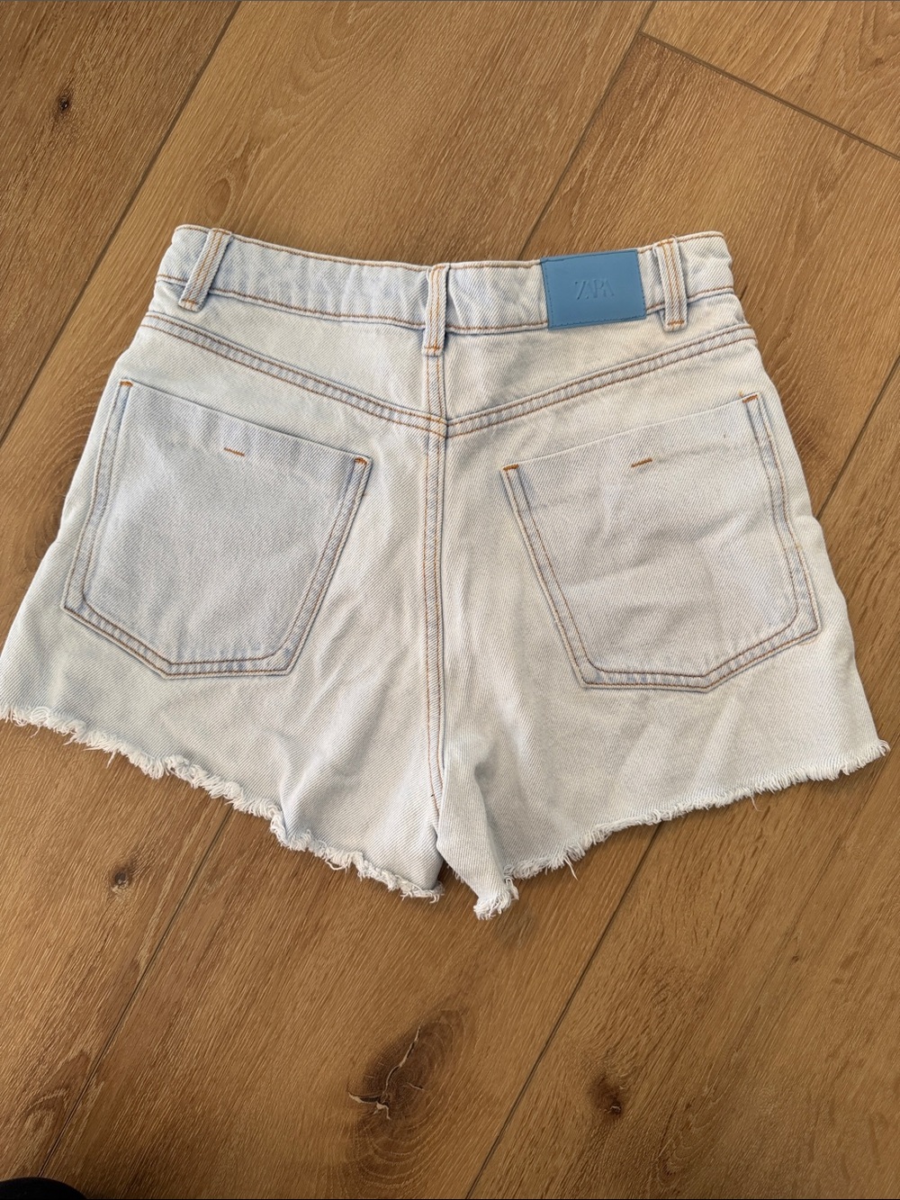 Zara Light Wash Denim Shorts with Frayed Hem